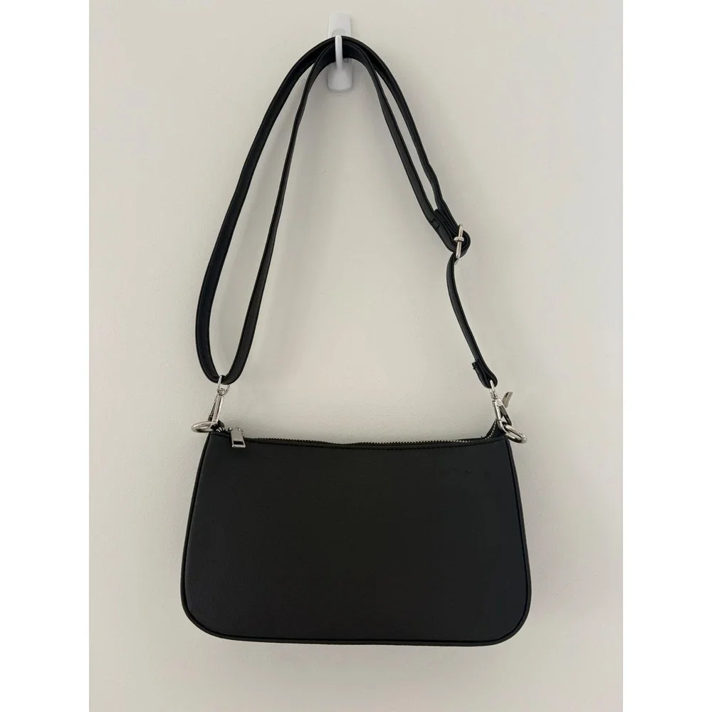Niueimee Zhou Shoulder Bag Silver Hardware Crossbody w 2 Removable Straps BLACK